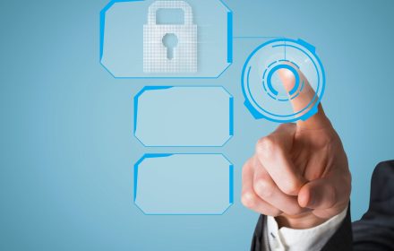 composite of hand pointing at padlock graphic